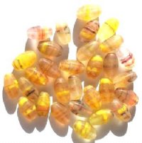 30 13mm Six Sided Topaz & Yellow Marble Oval Beads